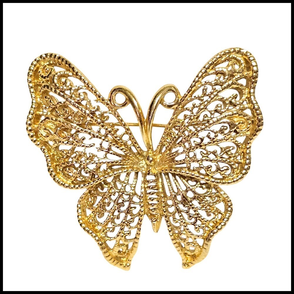 Napier Butterfly Brooch Gold Filigree‎ Openwork Vintage Pin Elegant Jewelry